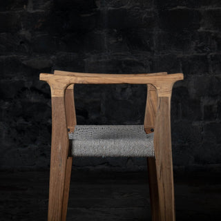 Reclaimed Teak Wood Armrest Counter Rope Stool - Qarnation