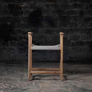Reclaimed Teak Wood Armrest Counter Rope Stool - Qarnation
