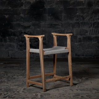 Reclaimed Teak Wood Armrest Counter Rope Stool - Qarnation