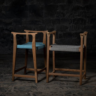 Reclaimed Teak Wood Armrest Counter Rope Stool - Qarnation