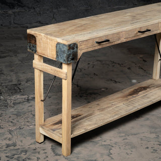Vintage Reclaimed Wood Console Table With Drawers and Shelf - Qarnation