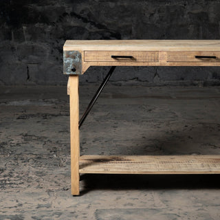 Vintage Reclaimed Wood Console Table With Drawers and Shelf - Qarnation